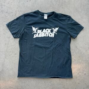 Vintage Y2k Black Sabbith Roadie Funny Band Black Graphic Tee Women's Small